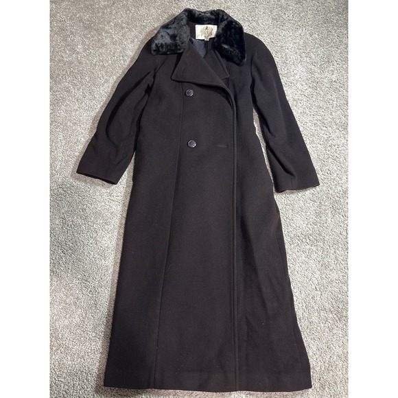 RZR Weather Wise Jackets & Blazers - Vintage RZR Weather Wise Black 100% Wool Long Coat Faux Fur Collar Size 7/8